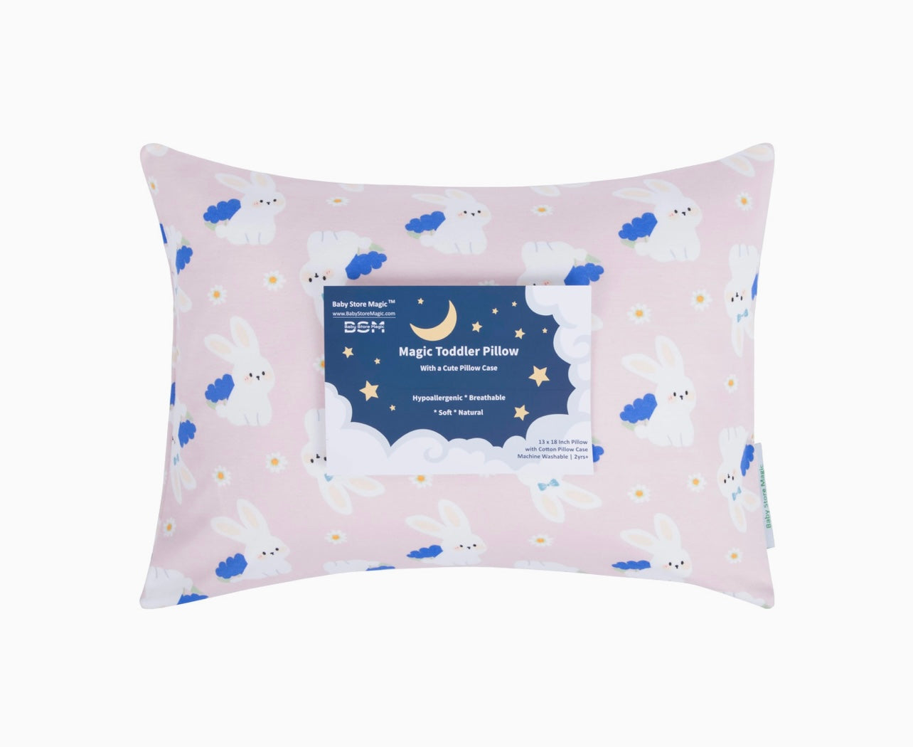 Almohada mágica para niños pequeños con linda funda de almohada, hipoalergénica, transpirable, suave, natural, 13 x 18 pulgadas