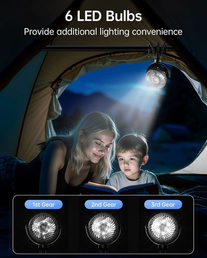 Mini ventilador portátil para cochecito de viaje, rotación de 360°, luz nocturna LED de 4 velocidades