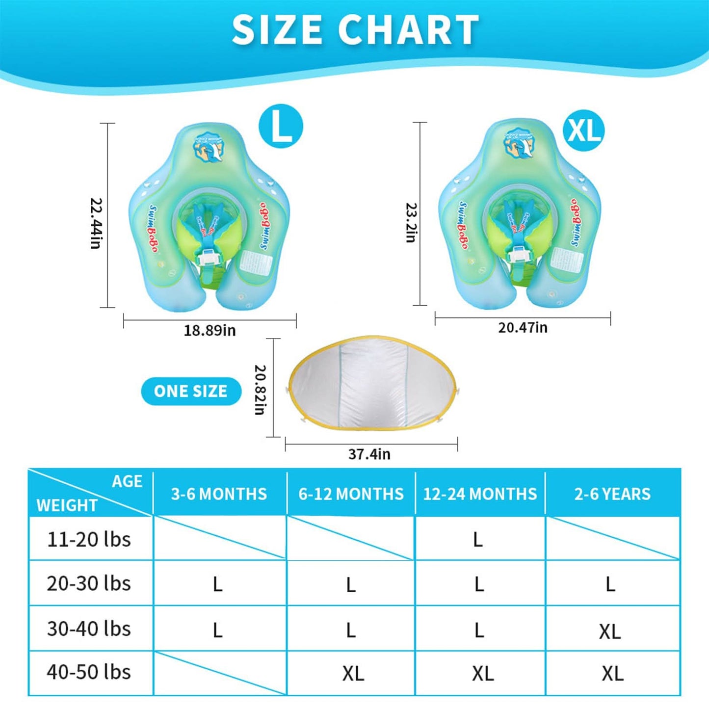 Flotador inflable de piscina para niños con protección solar UPF50+ durante más de 3 meses, talla L