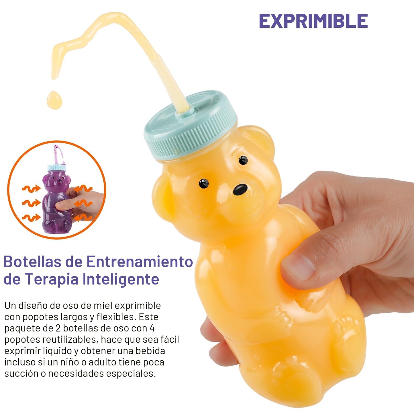 Honey Bear - Vasos de pajita, botella de oso de jugo