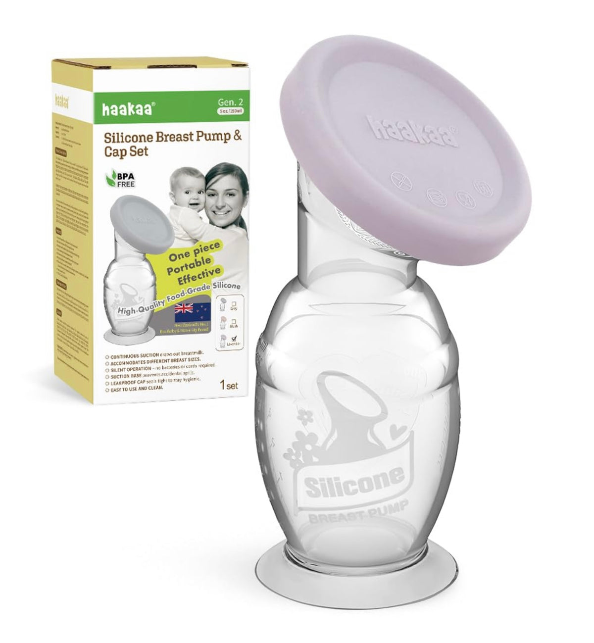Extractor de leche manual Haakaa y tapa de silicona, 5oz