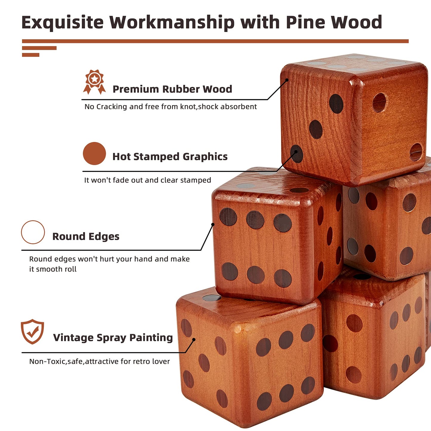 Juego de dados gigantes de madera para patio, juego grande de yatzee de césped