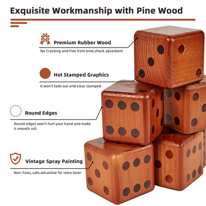 Juego de dados gigantes de madera para patio, juego grande de yatzee de césped