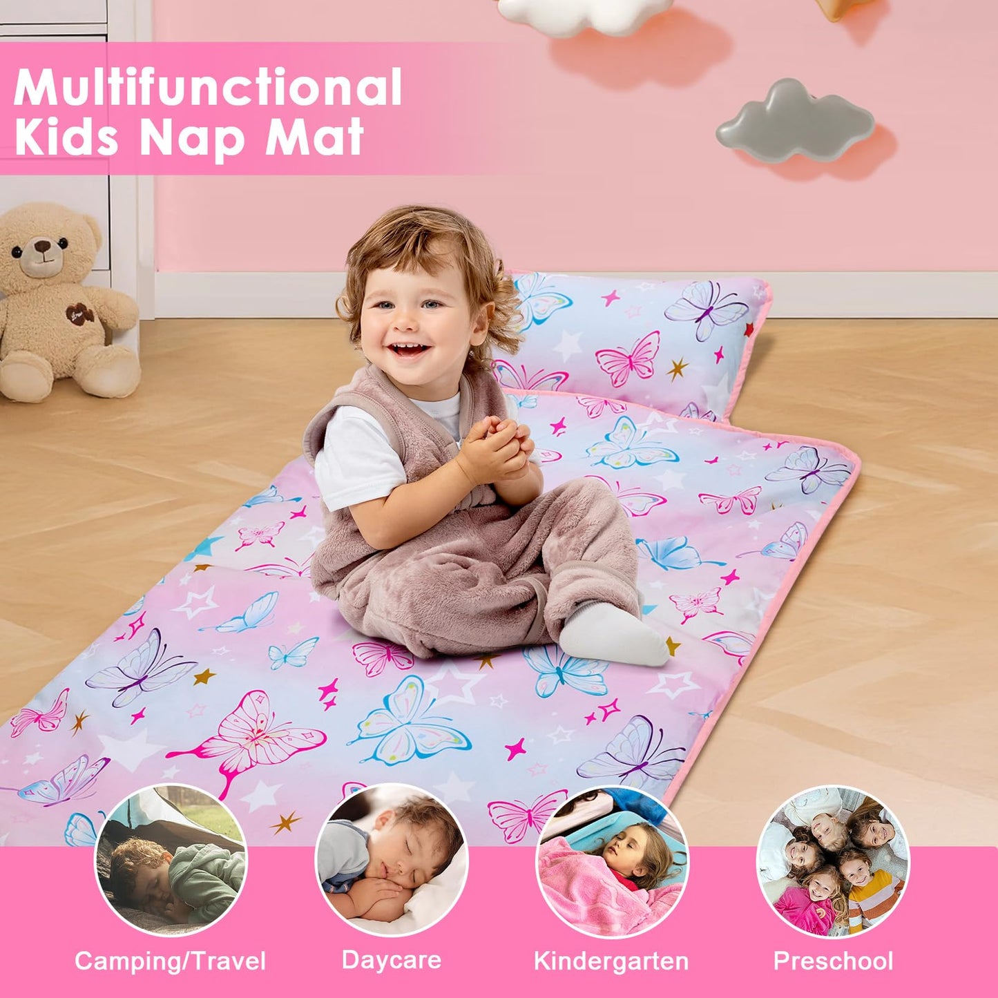 Tapete para siesta para niños con almohada y manta