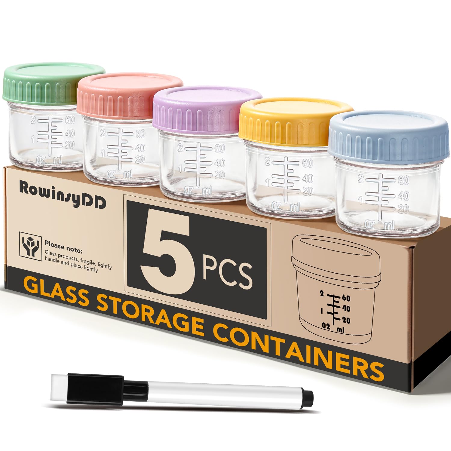 Paquete de 5 recipientes de vidrio para almacenar alimentos para bebés, frascos herméticos de 4 oz