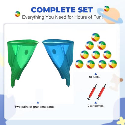 Juego de pantalones de abuela para patio, juegos al aire libre para adultos, con 10 bolas inflables y 2 bombas de aire