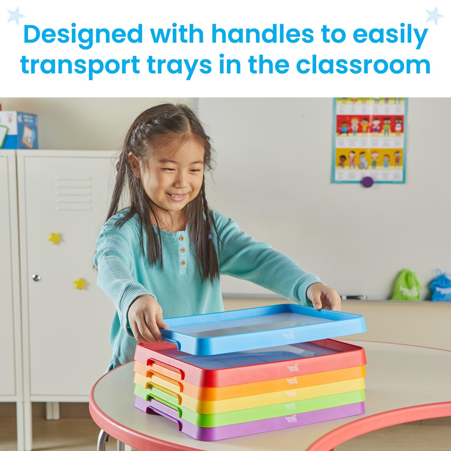 hand2mind Bandejas magnéticas de borrado en seco, bandejas apilables para aula, bandejas magnéticas para letras, pizarras blancas para niños