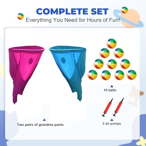 Juego de pantalones de abuela para patio, juegos al aire libre para adultos, con 10 bolas inflables y 2 bombas de aire