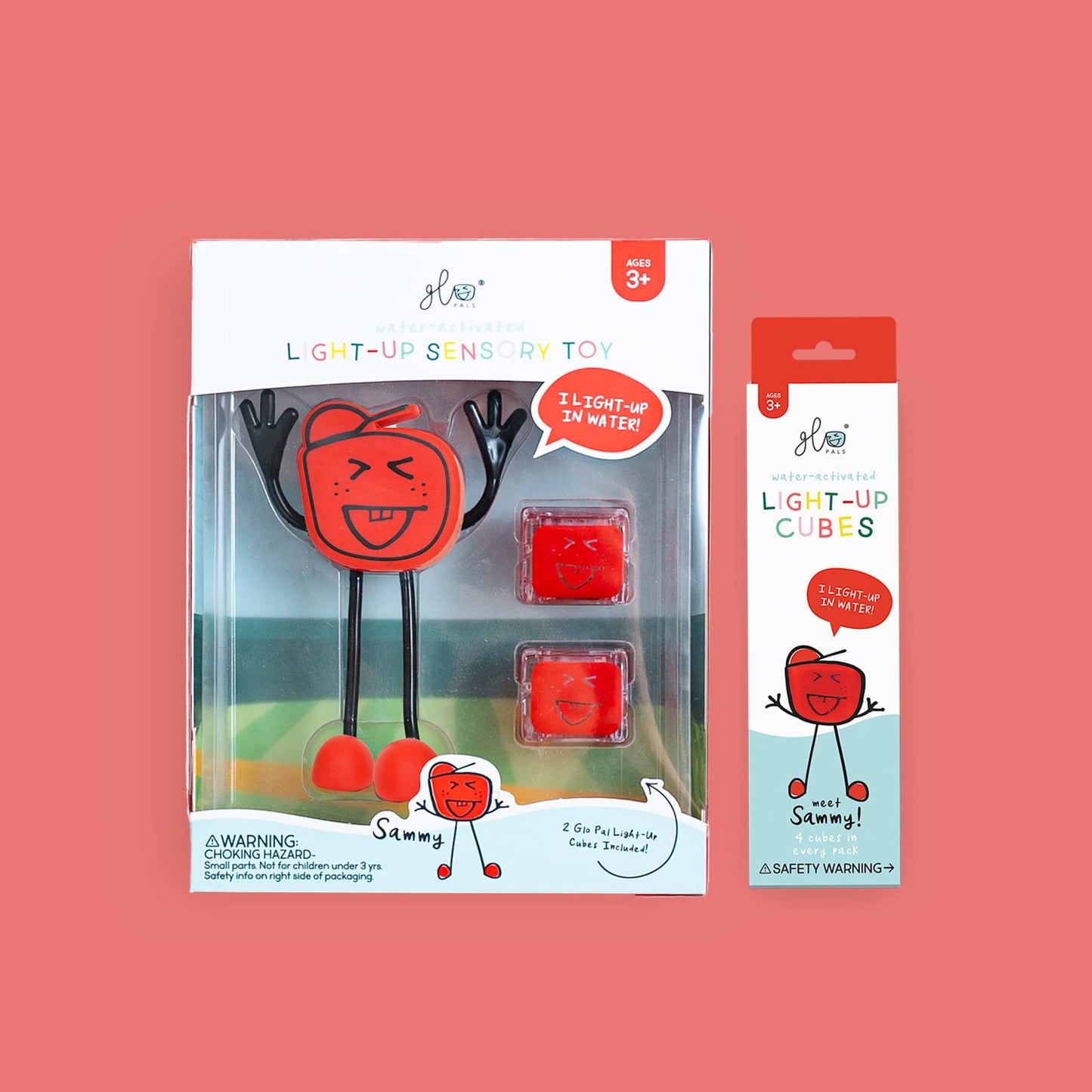 Glo Pals Sammy Juguete de baño activado por agua con 6 cubos iluminados reutilizables para juego sensorial