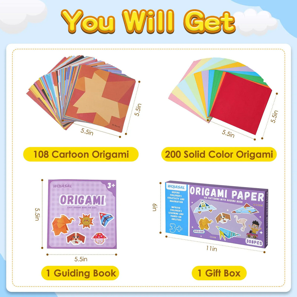 Origami Paper Kit Wojasal 308 Sheets 15cm Square
