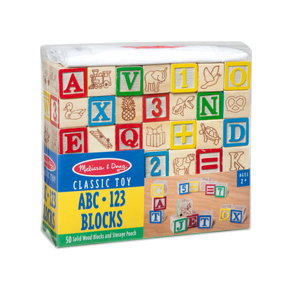 Melissa & Doug Deluxe ABC/123 Juego de bloques de 1 pulgada con bolsa de almacenamiento (50 piezas)