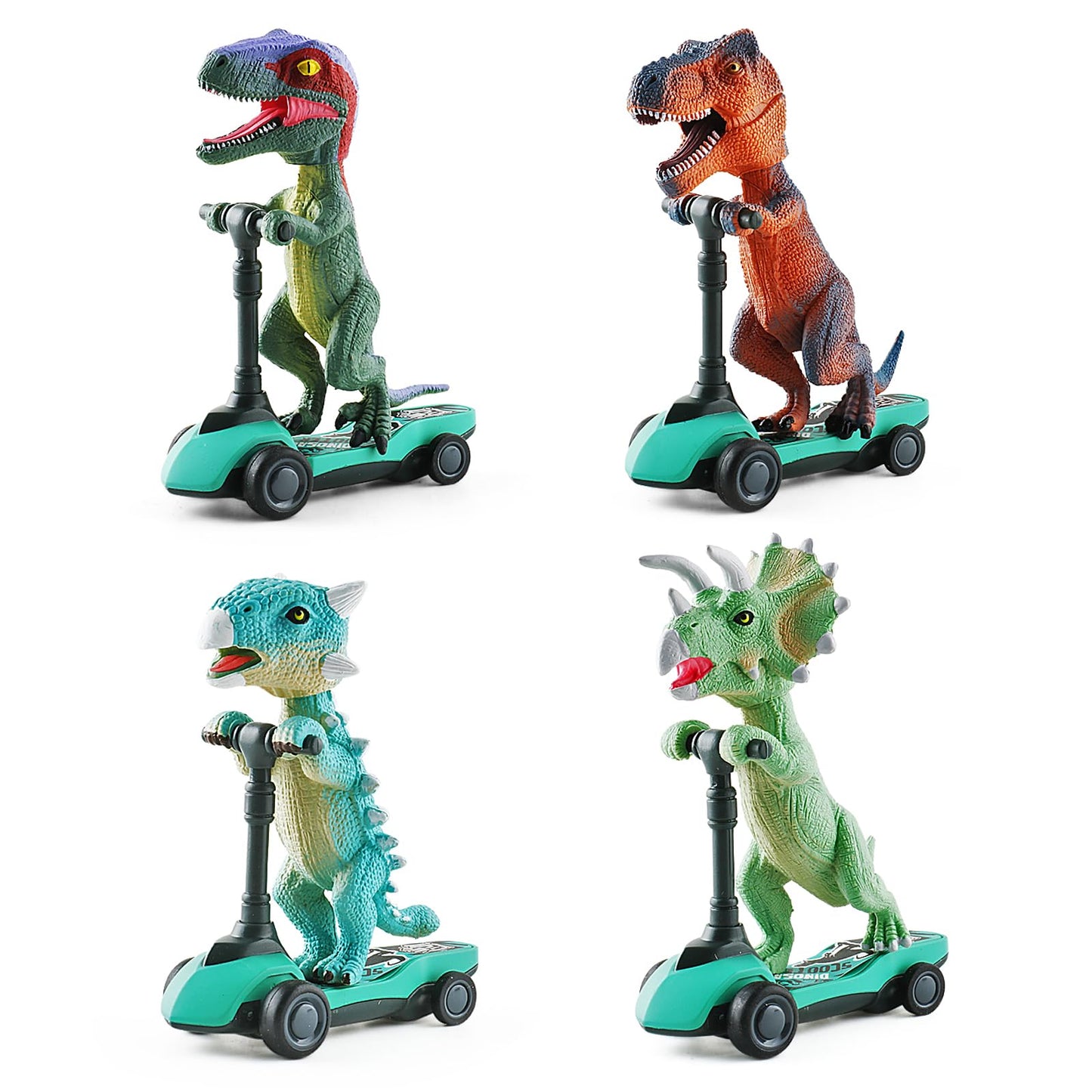Juguetes de dinosaurio para scooter, autos de tracción hacia atrás