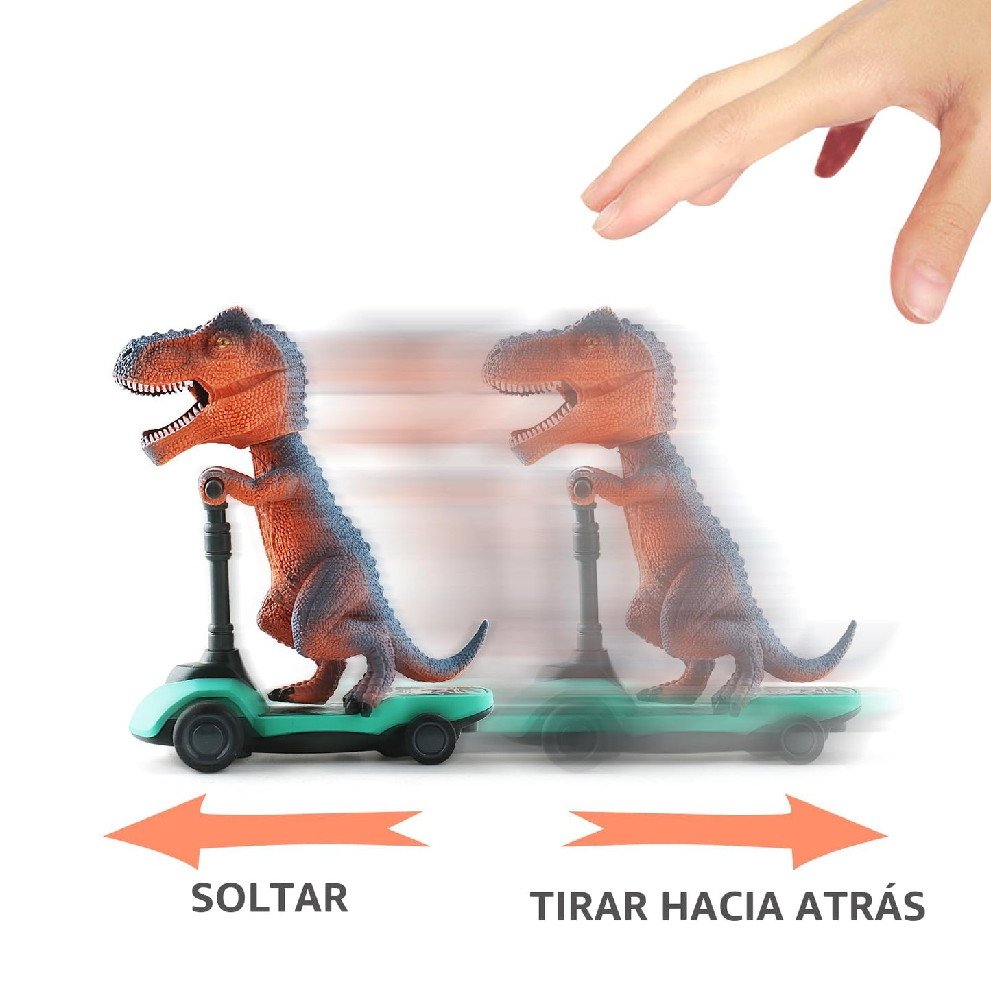 Juguetes de dinosaurio para scooter, autos de tracción hacia atrás