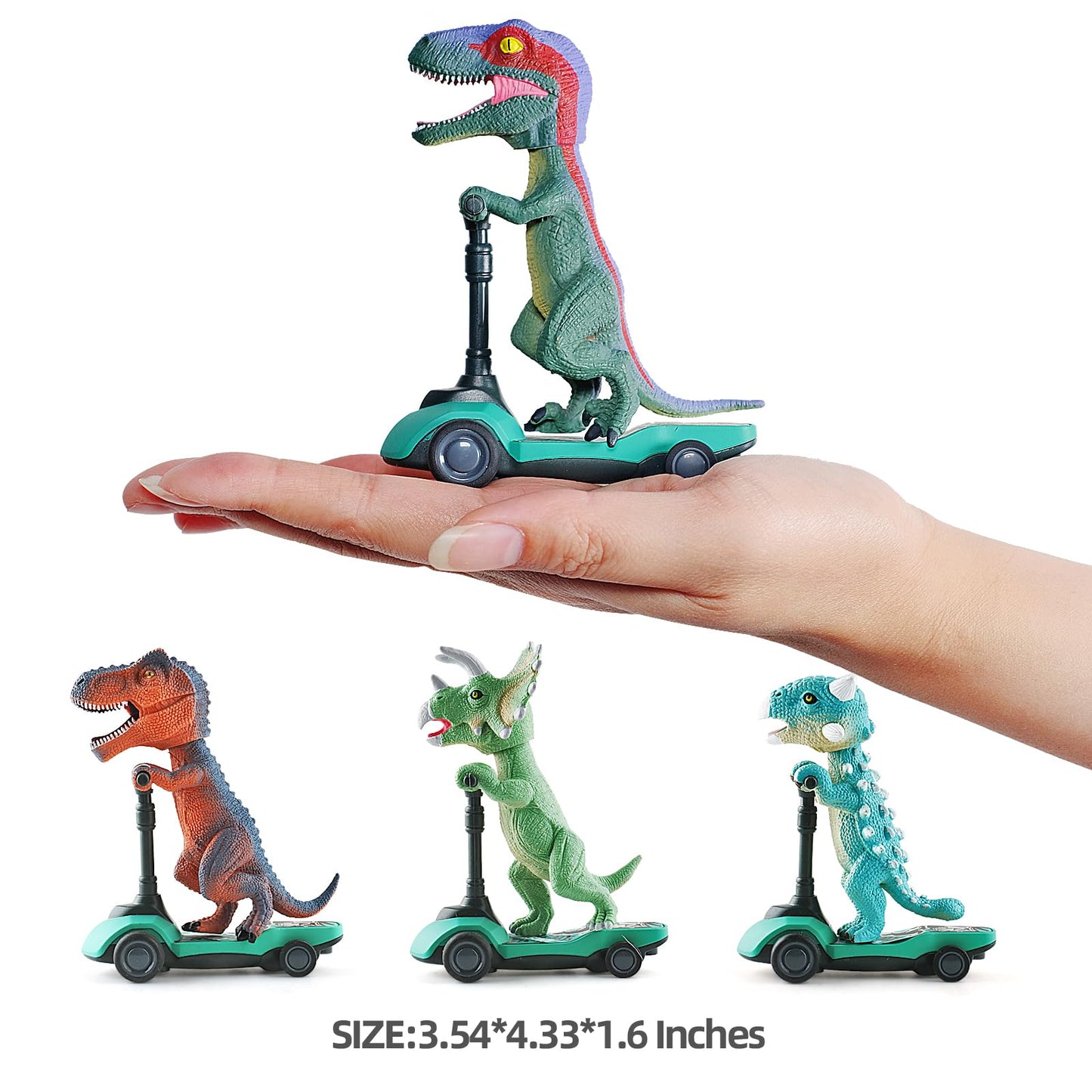 Juguetes de dinosaurio para scooter, autos de tracción hacia atrás