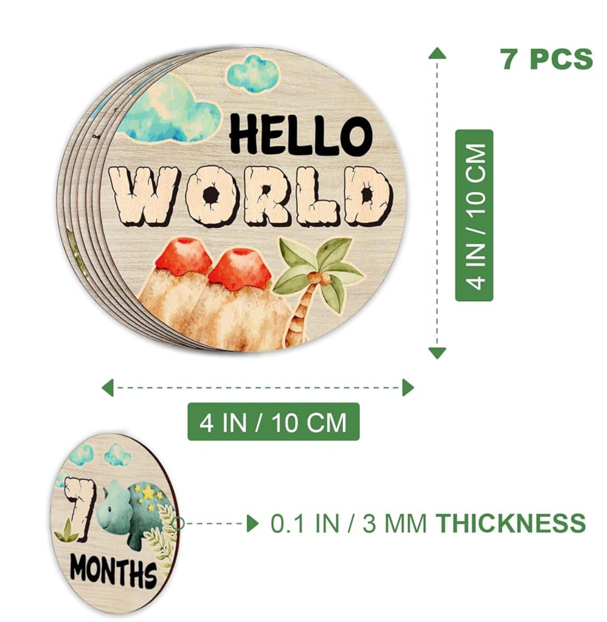 Círculos mensuales de hitos de dinosaurio para bebés, discos de madera para fotos
