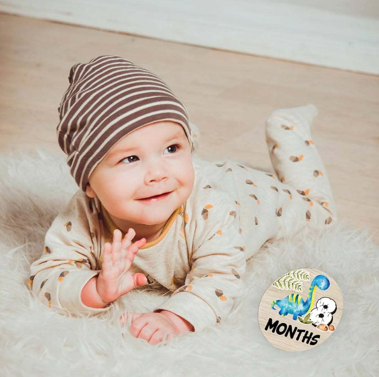Círculos mensuales de hitos de dinosaurio para bebés, discos de madera para fotos