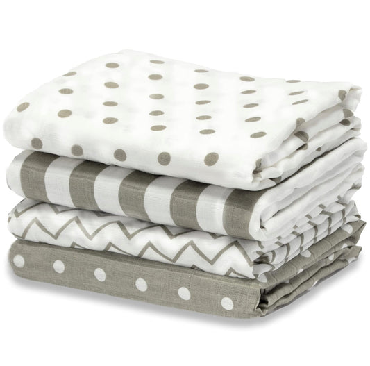 CuddleBug Mantas de muselina para bebé, tamaño grande, 4 pies x 4 pies