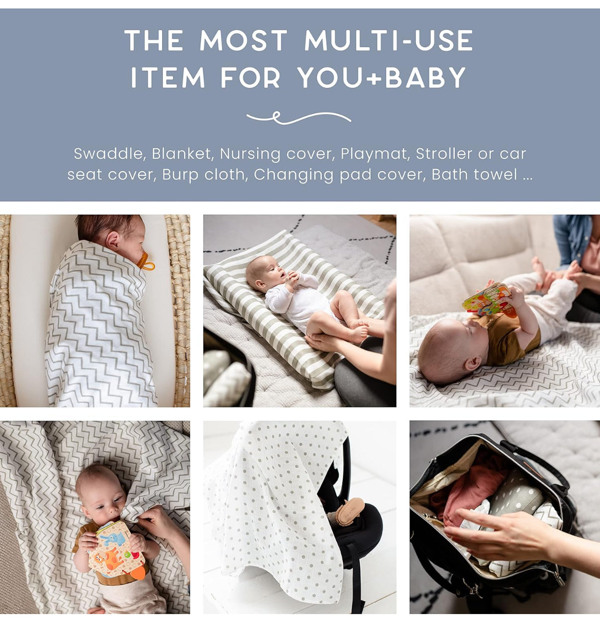 CuddleBug Mantas de muselina para bebé, tamaño grande, 4 pies x 4 pies