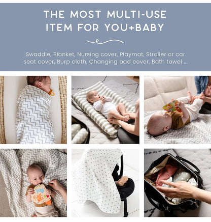 CuddleBug Mantas de muselina para bebé, tamaño grande, 4 pies x 4 pies