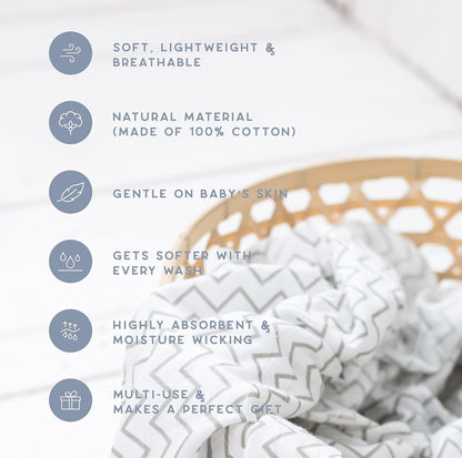 CuddleBug Mantas de muselina para bebé, tamaño grande, 4 pies x 4 pies