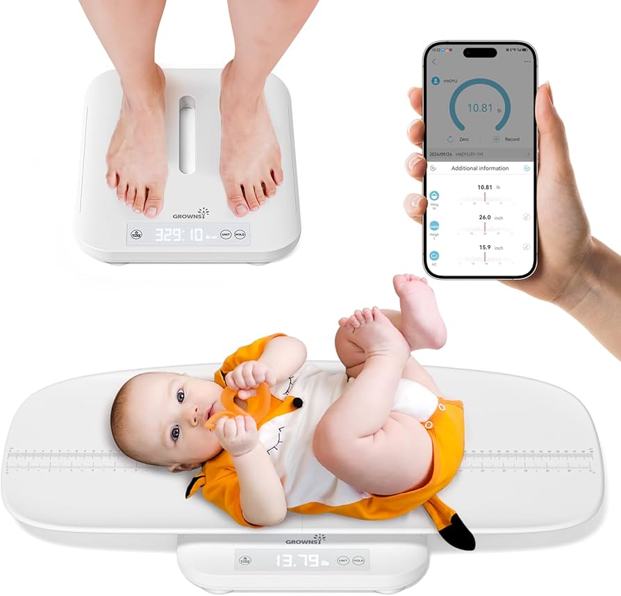 GROWNSY Báscula inteligente para bebés/mascotas, báscula digital de peso para bebés con aplicación para rastrear el crecimiento