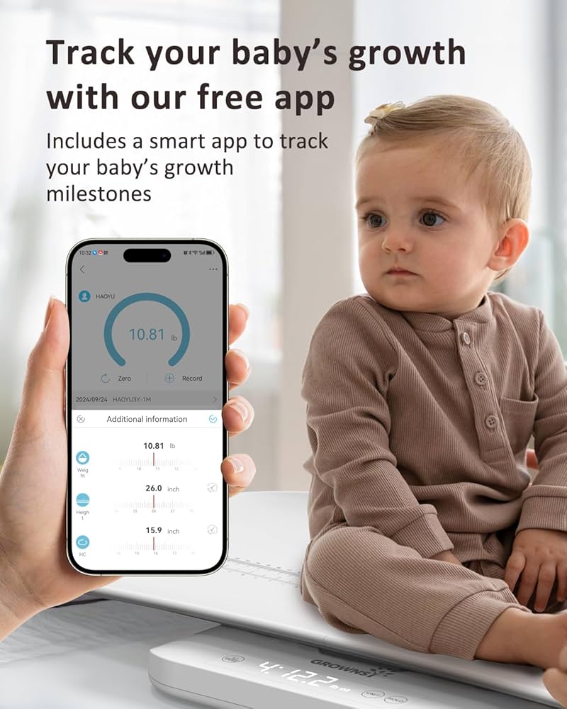GROWNSY Báscula inteligente para bebés/mascotas, báscula digital de peso para bebés con aplicación para rastrear el crecimiento