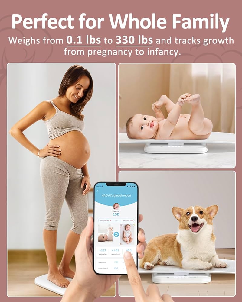 GROWNSY Báscula inteligente para bebés/mascotas, báscula digital de peso para bebés con aplicación para rastrear el crecimiento