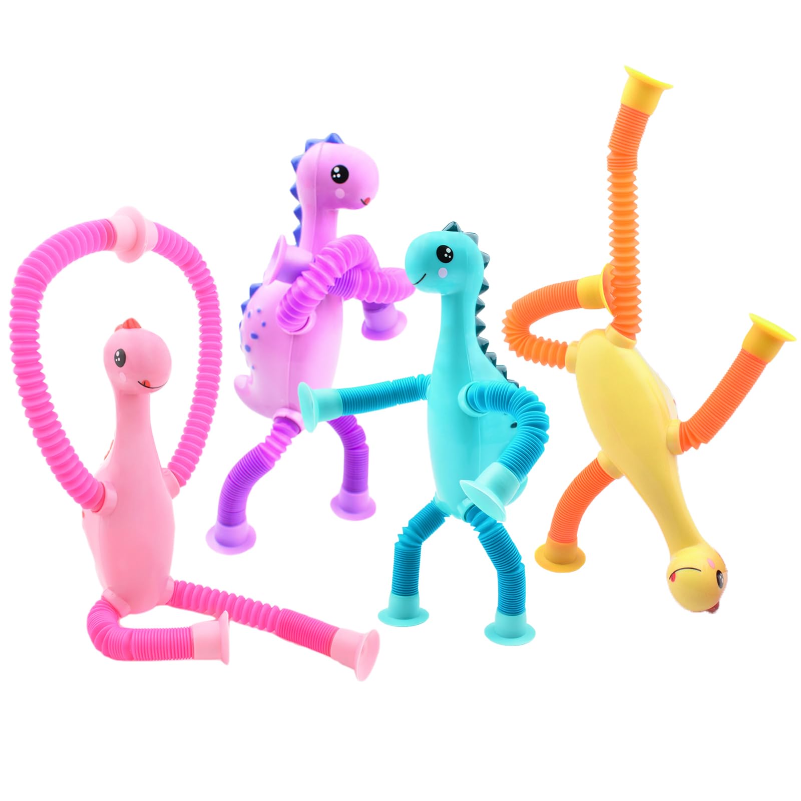 4 juguetes telescópicos de dinosaurio con ventosa