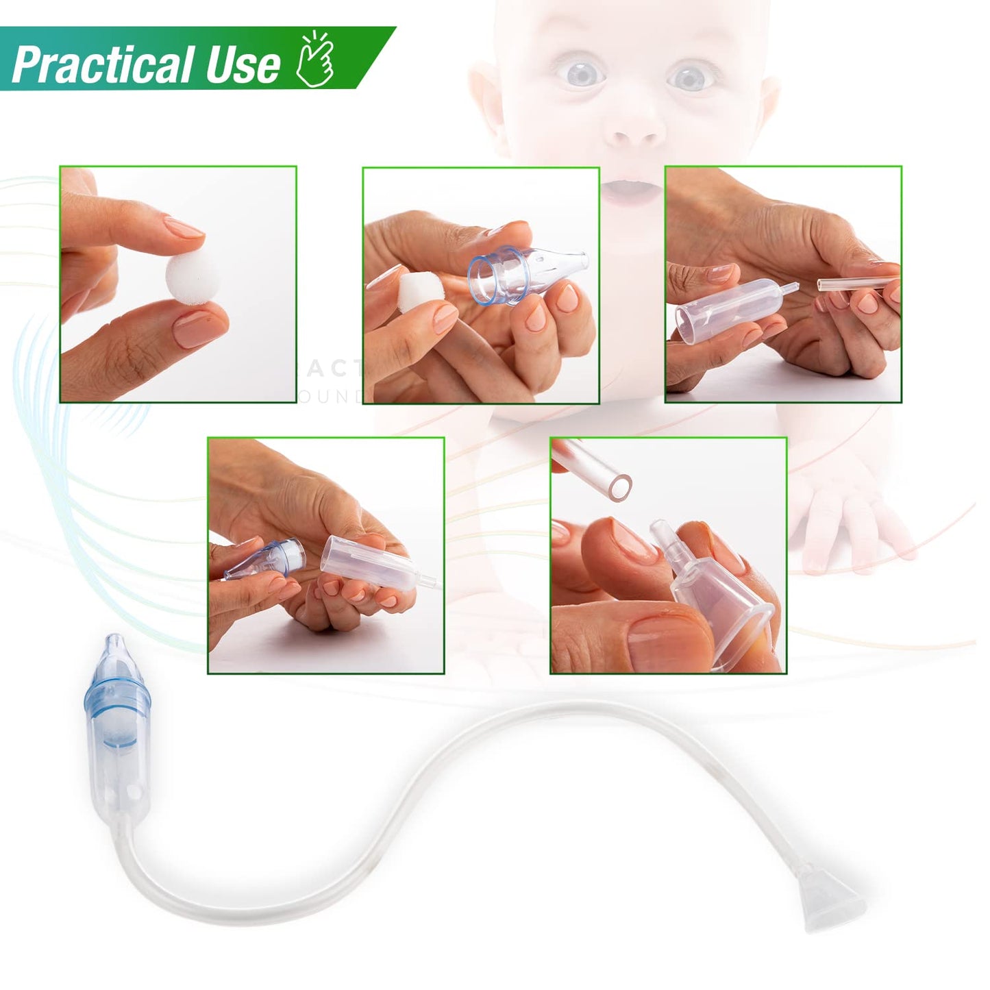 Aspirador nasal reutilizable para bebé con 22 filtros de higiene extra y 12 cabezales de repuesto reutilizables