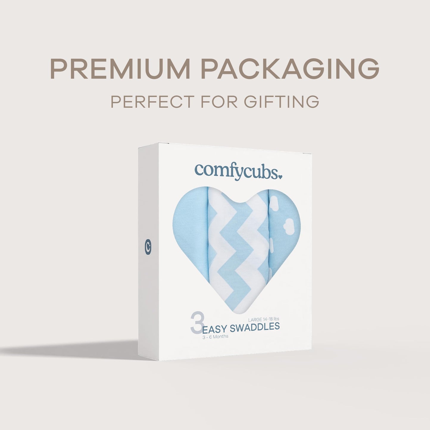 Manta de bebé Comfy Cubs Easy Swaddle, paquete de 3 - 100 % algodón, 3-6 meses