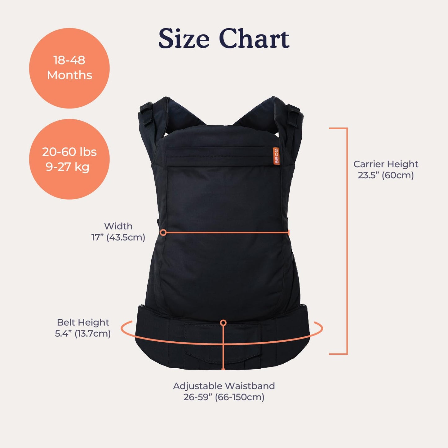Beco Portabebés para niños pequeños con asiento extra ancho, 100% algodón, (24-48 meses)