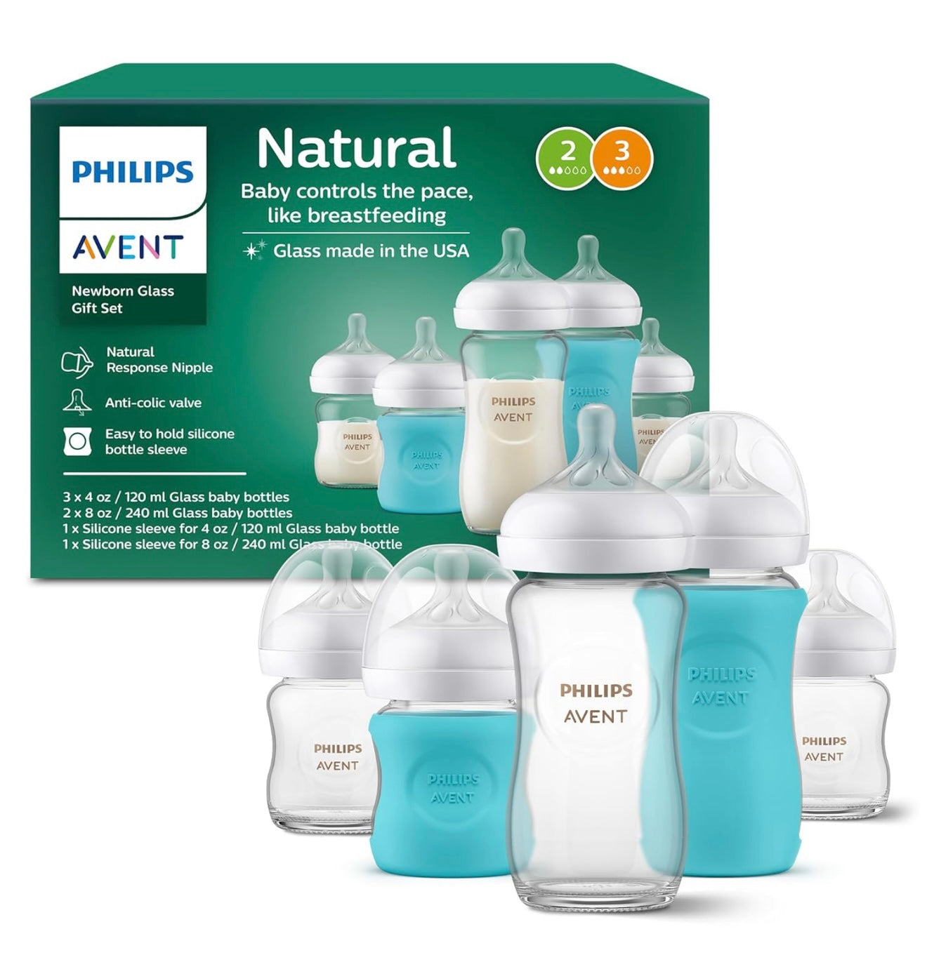 Philips Avent Natural Newborn - Set de regalo de biberones de vidrio, 3 unidades