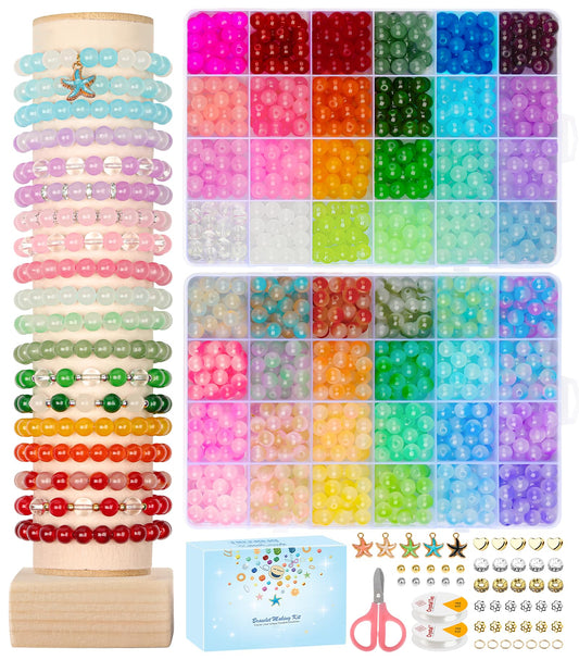 DUDUCOFU Cuentas de vidrio para hacer joyas, 1520 unidades, 48 colores