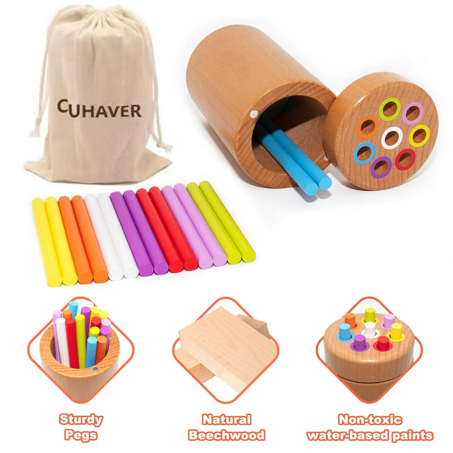 CUHAVER- Juguete de aprendizaje de madera para clasificación de colores
