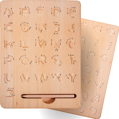 Hapinest Tabla de seguimiento de escritura a mano del alfabeto y números de madera para niños