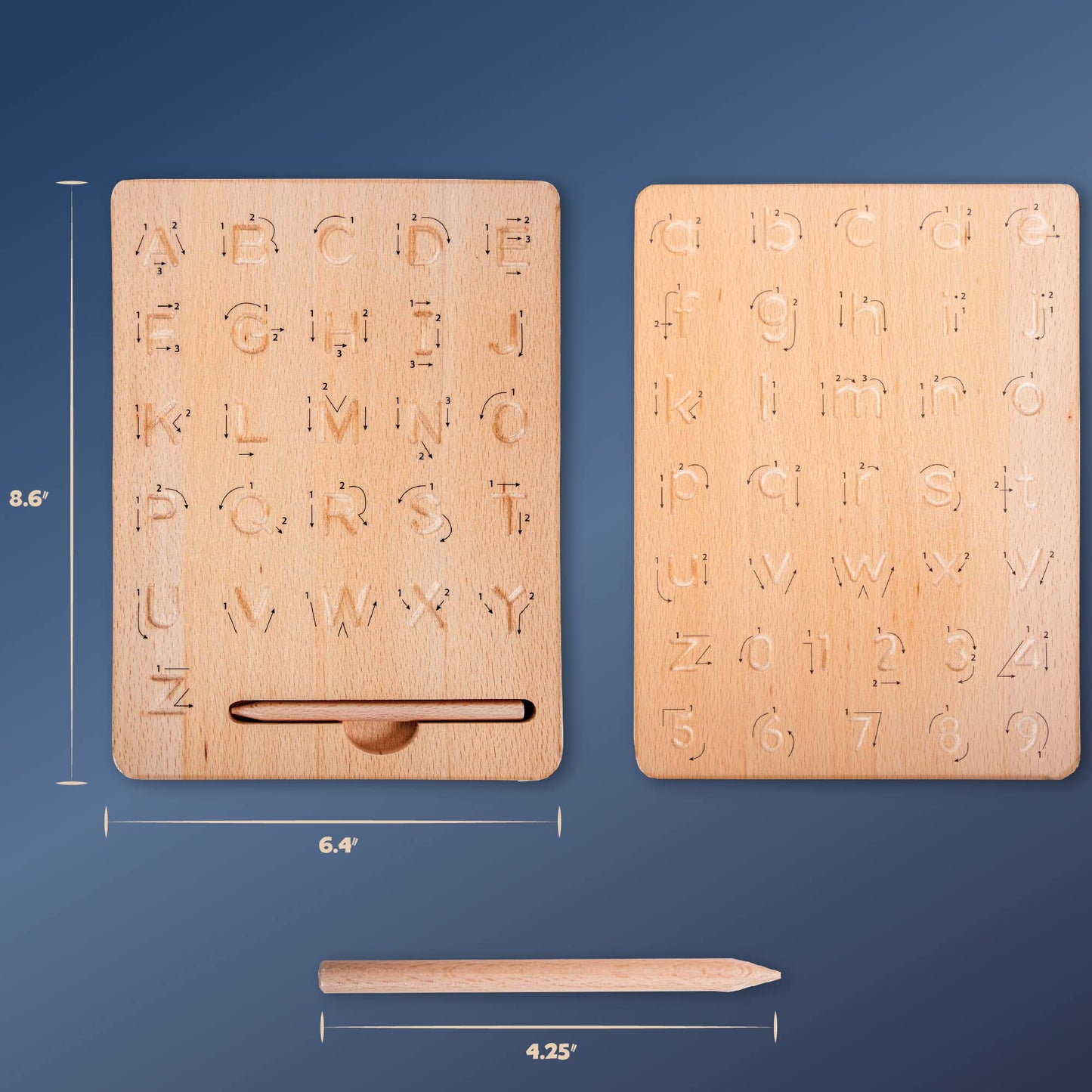 Hapinest Tabla de seguimiento de escritura a mano del alfabeto y números de madera para niños