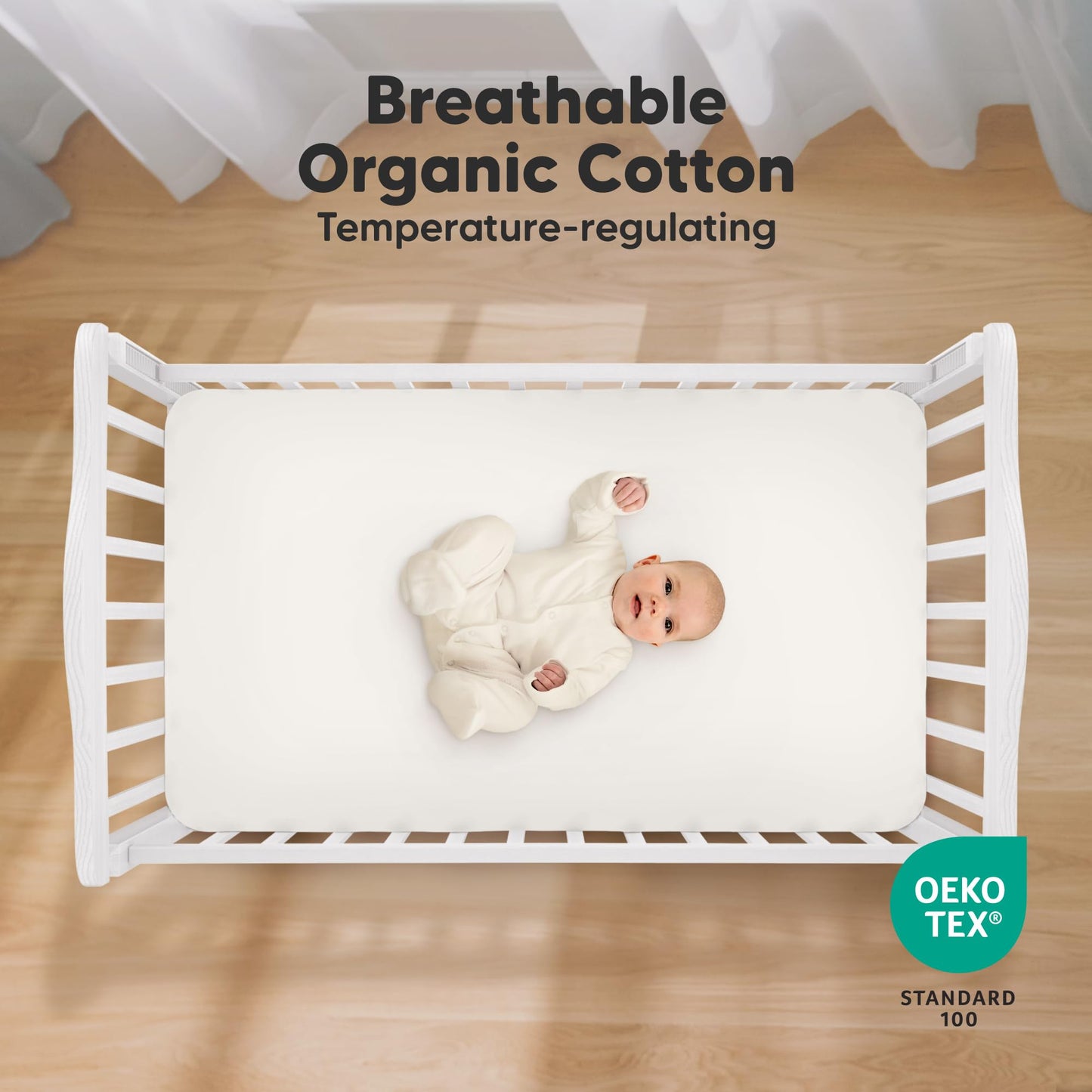 KeaBabies Paquete de 2 sábanas orgánicas para cuna, sábana bajera ajustable de 52 x 28 pulgadas