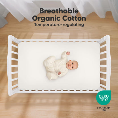 KeaBabies Paquete de 2 sábanas orgánicas para cuna, sábana bajera ajustable de 52 x 28 pulgadas