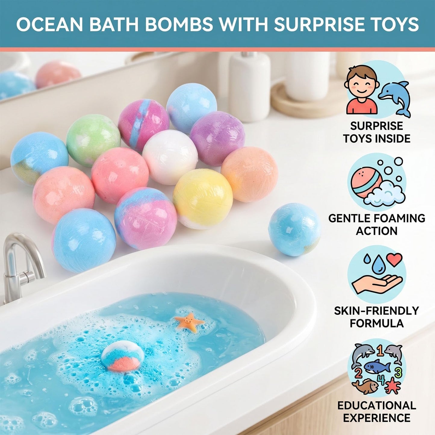 Bolas de Sal de Baño Juguete Sorpresa Bomba de Baño Fizzers de para Niños 12 Piezas