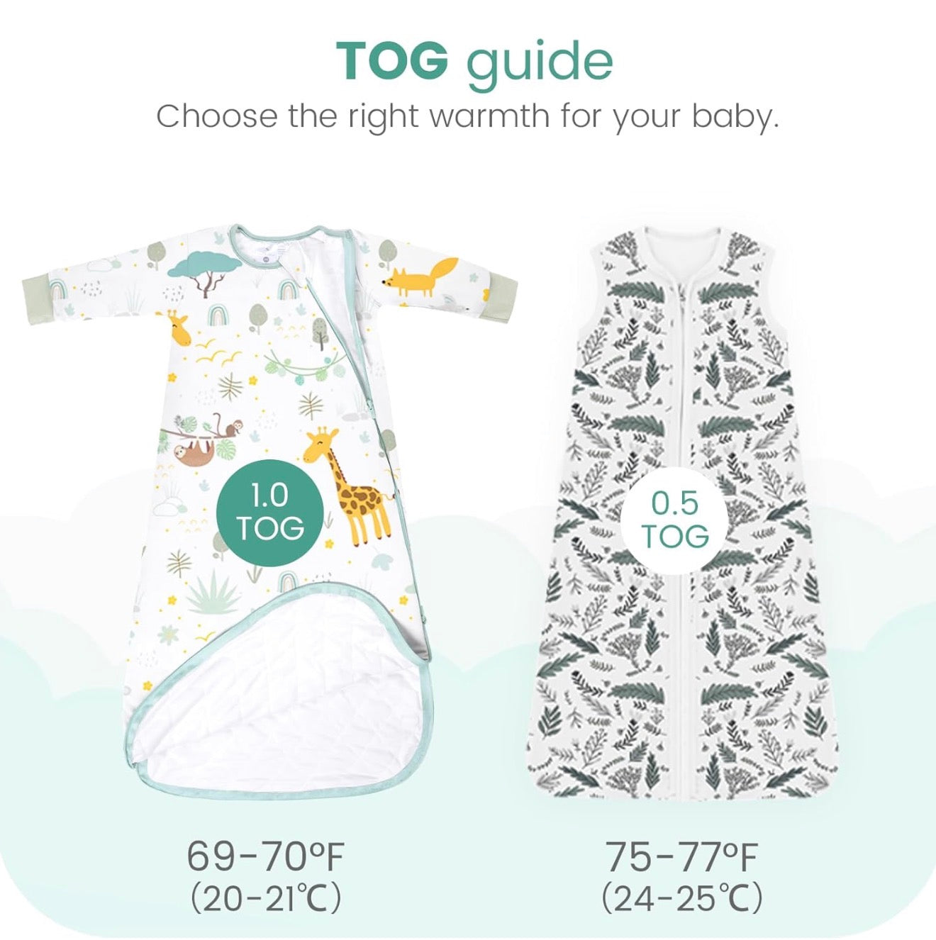 Saco de dormir para bebé de manga larga 1.0 TOG, 6-18 meses