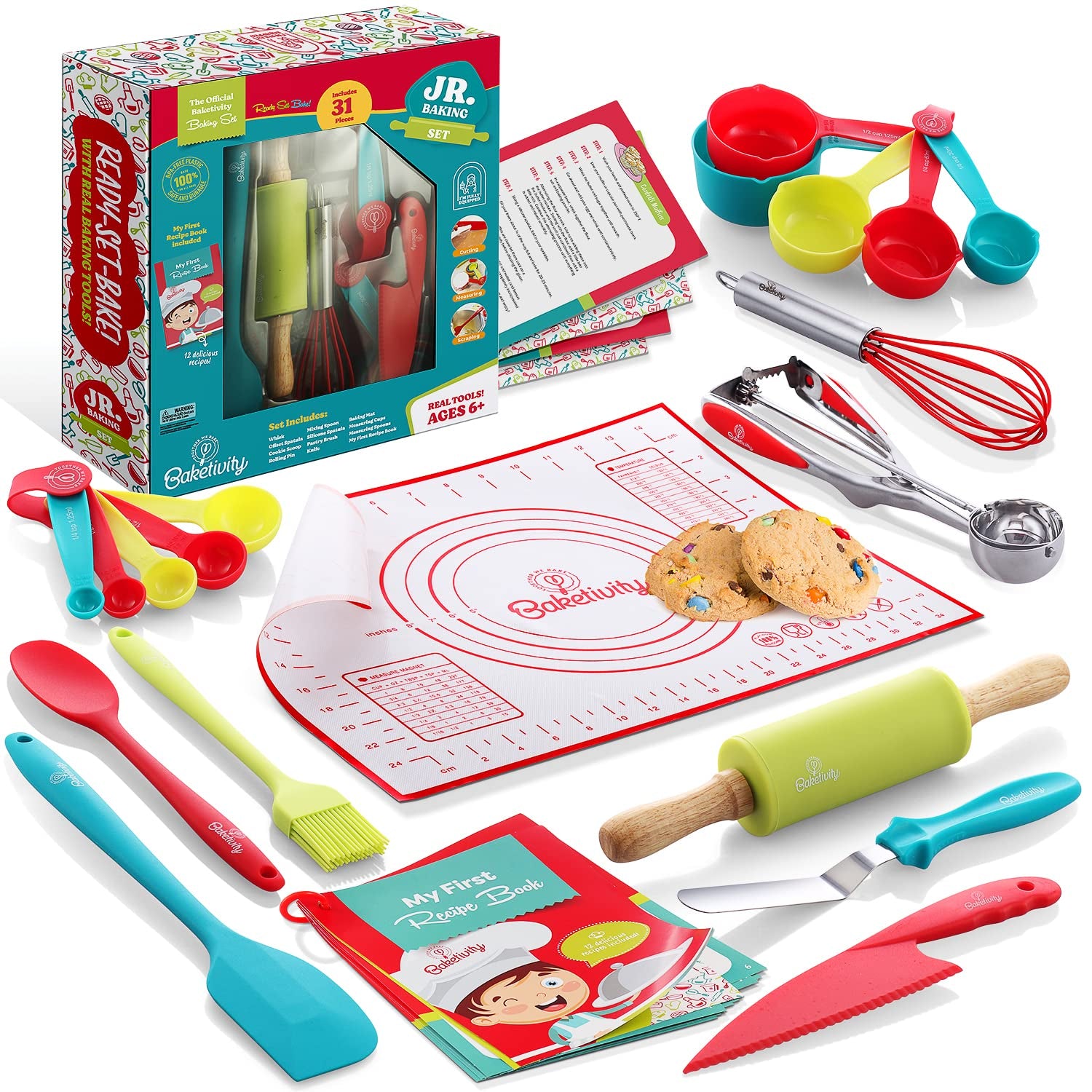 Baketivity Juego de cocina y horneado para niños de 31 piezas