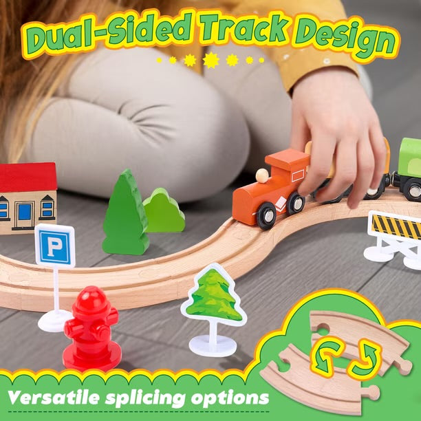 Circuito de tren de madera TikTiles de 61 piezas con vía de doble cara