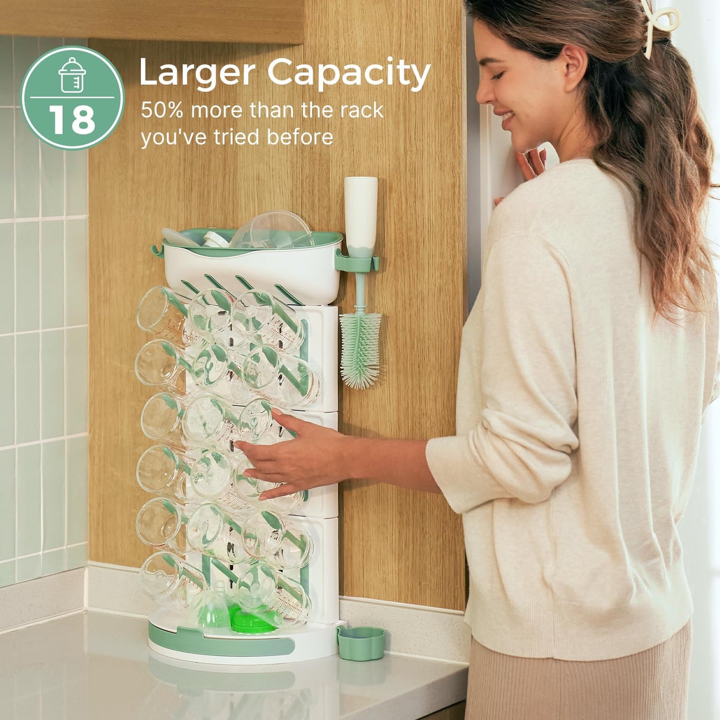 Momcozy Estante de secado de biberones para 18 biberones, estante vertical para encimera que ahorra espacio