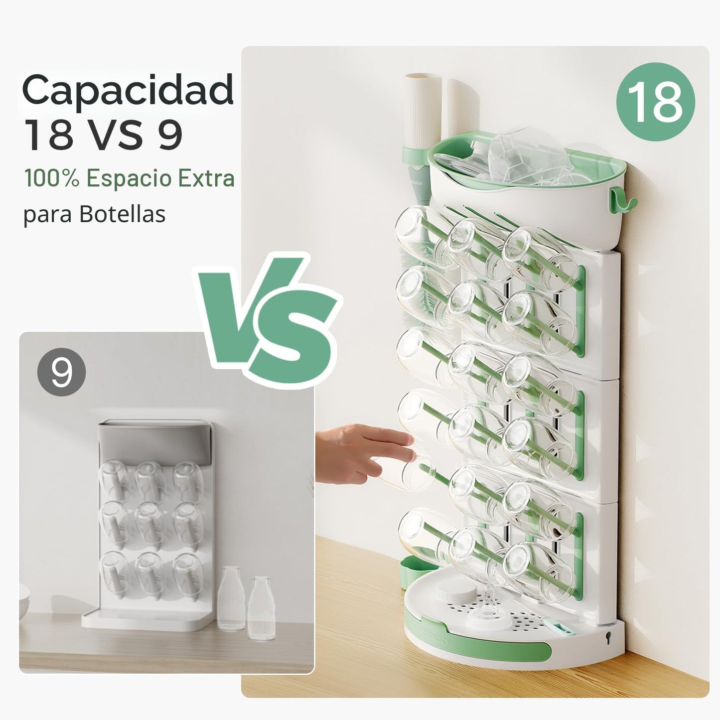 Momcozy Estante de secado de biberones para 18 biberones, estante vertical para encimera que ahorra espacio