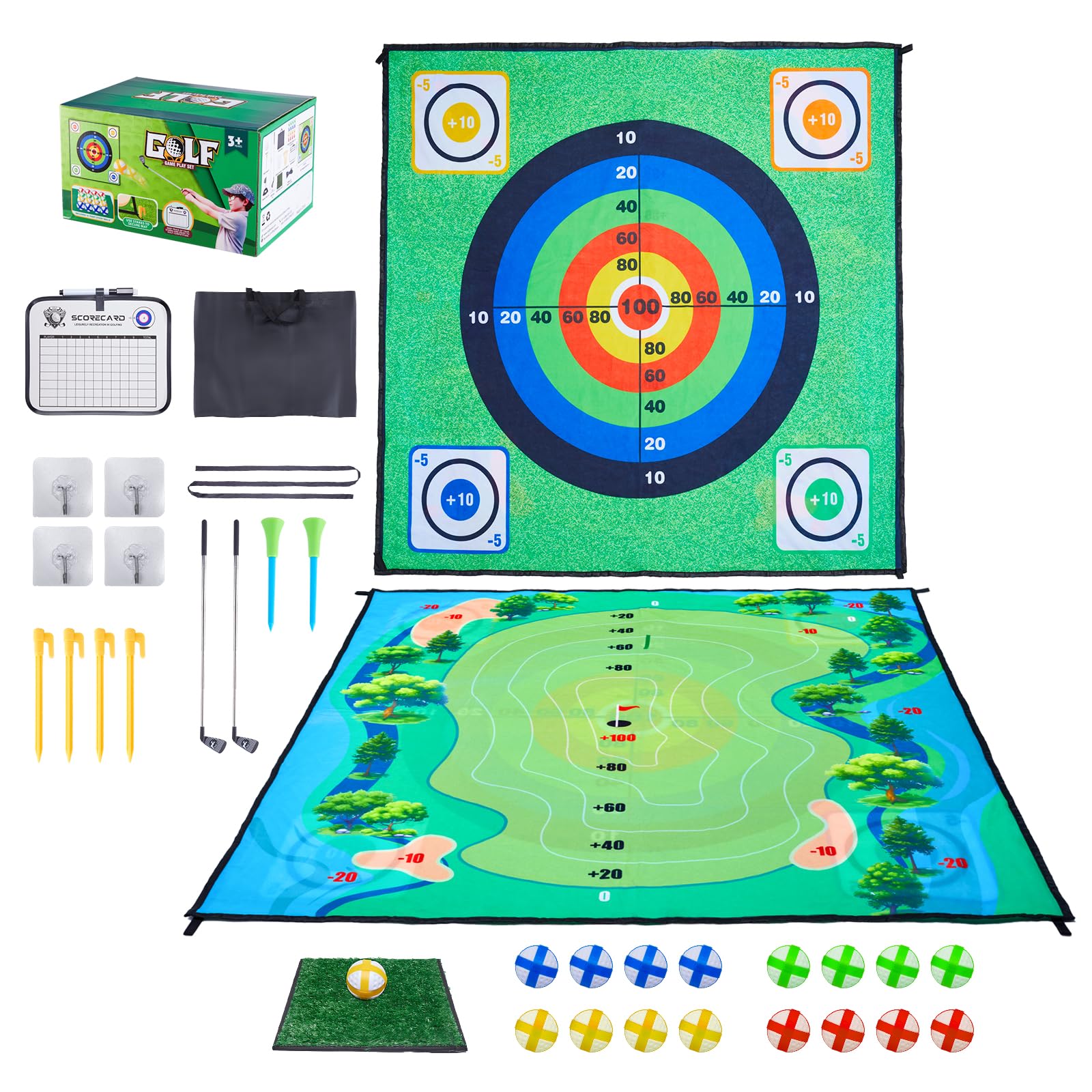 Juego de chipping de golf Minetom con tapete de golpeo, 152 x 152 cm