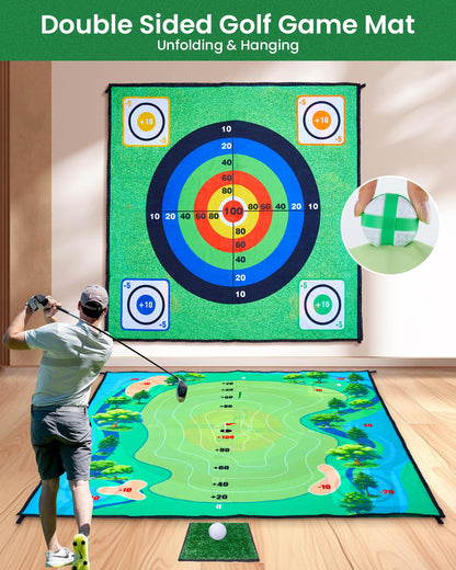 Juego de chipping de golf Minetom con tapete de golpeo, 152 x 152 cm