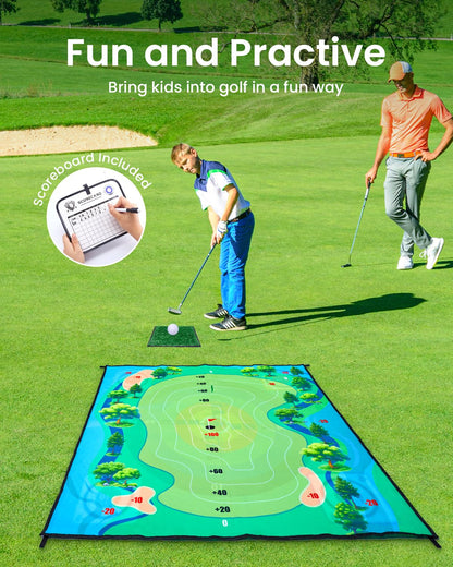 Juego de chipping de golf Minetom con tapete de golpeo, 152 x 152 cm