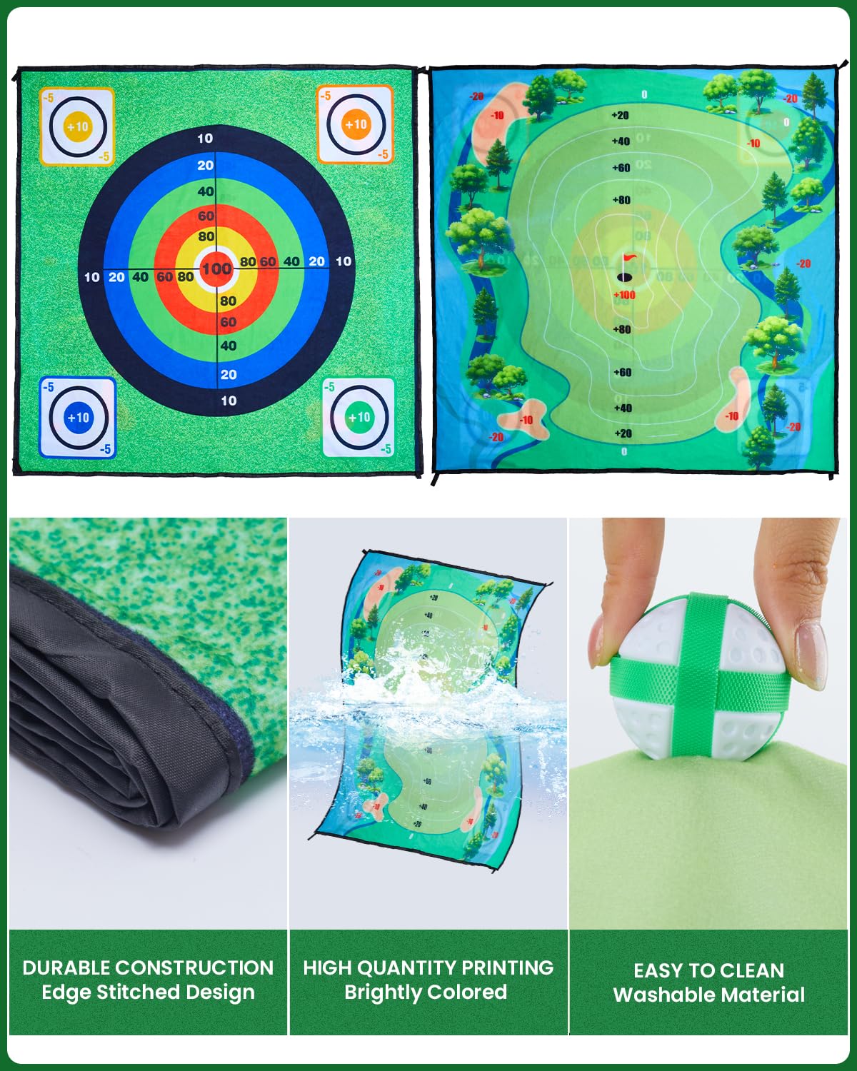 Juego de chipping de golf Minetom con tapete de golpeo, 152 x 152 cm
