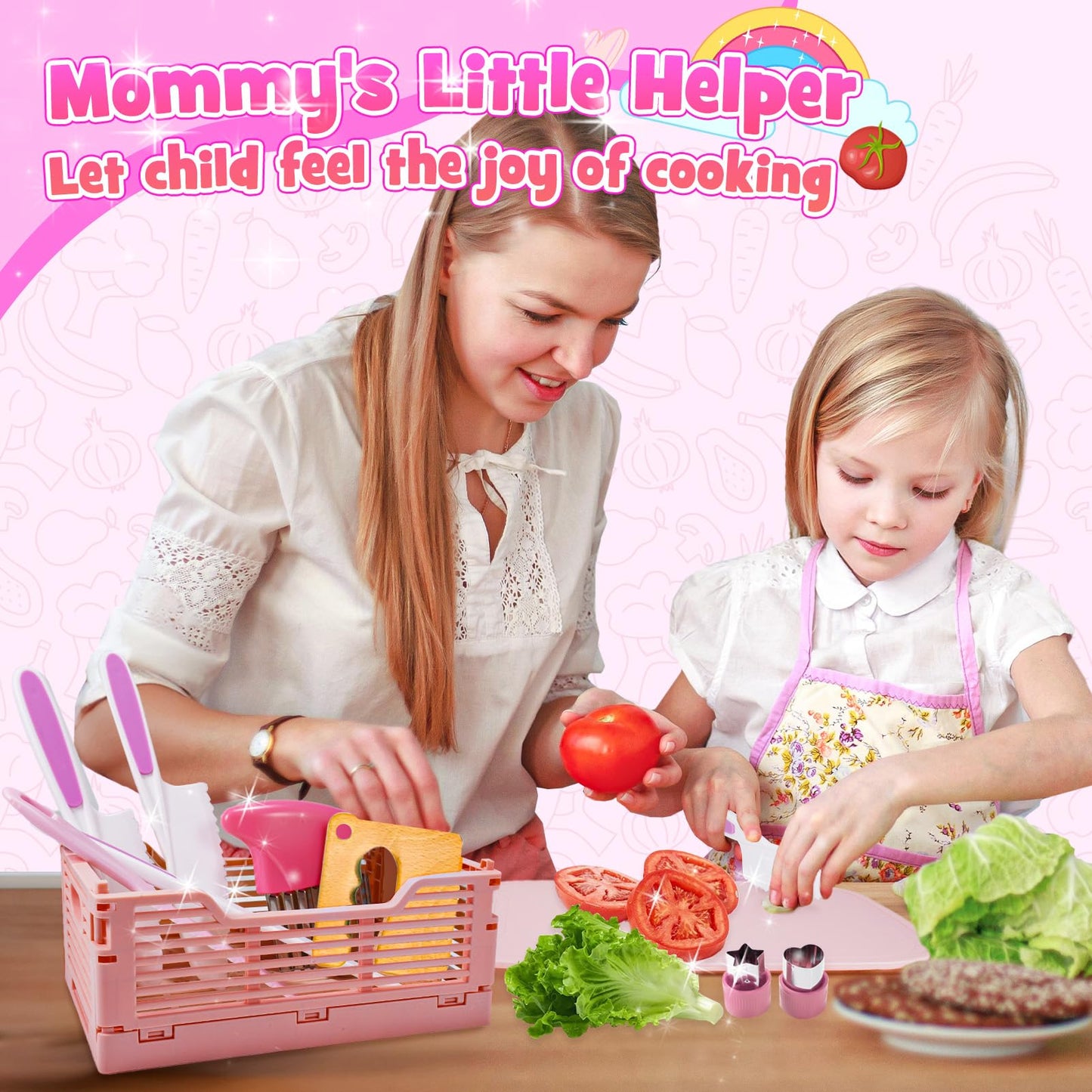 Juego de cuchillos de cocina para niños para cocina real y cesta, juguetes Montessori