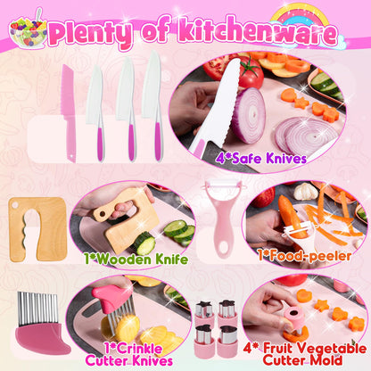 Juego de cuchillos de cocina para niños para cocina real y cesta, juguetes Montessori